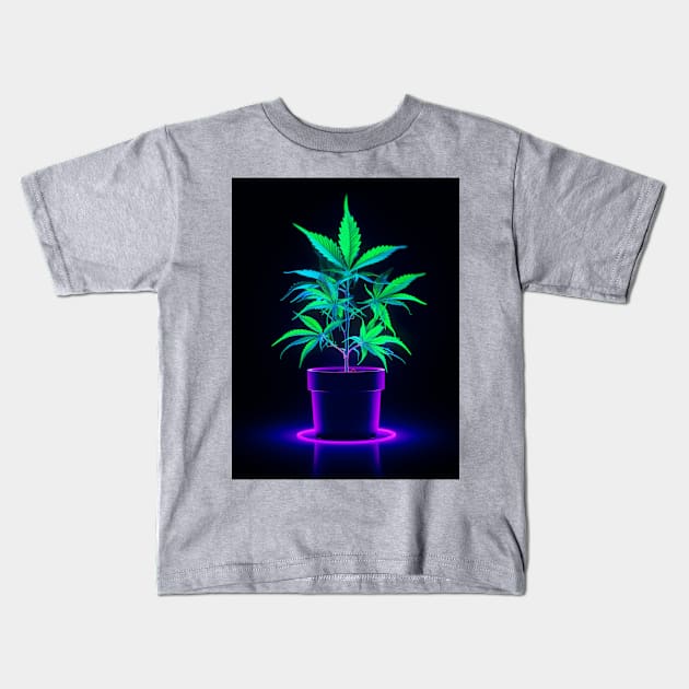 Neon Aesthetic Marijuana Pot Plant Kids T-Shirt by TeeTrendz